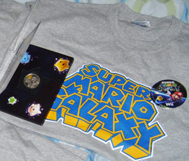 T-Shirts, Button, Münze zur Super Mario Galaxy Veröffentlichung